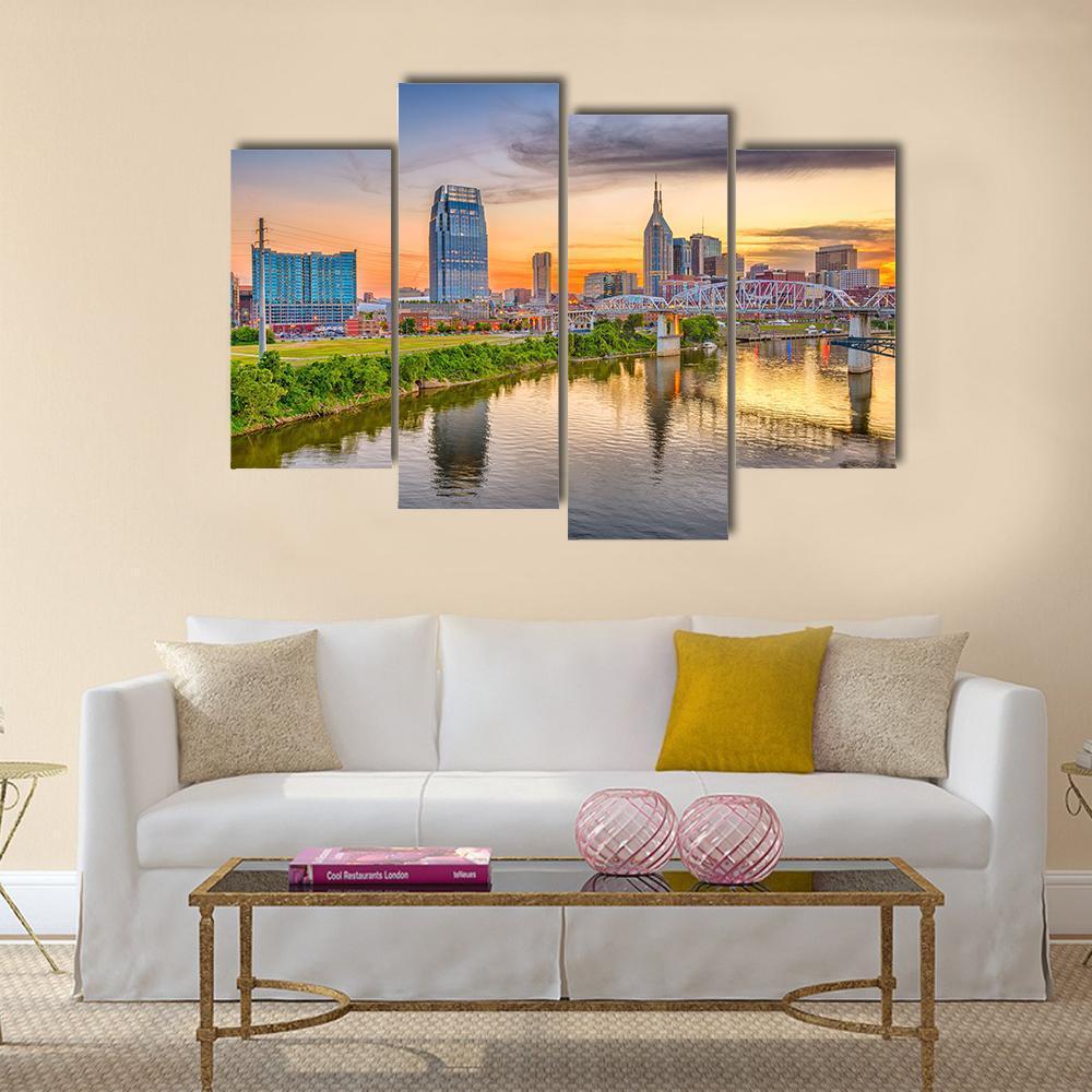 Nashville Downtown Skyline Canvas Wall Art-4 Pop-Gallery Wrap-50" x 32"-Tiaracle