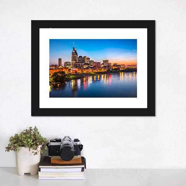 Nashville City Skyline Canvas Wall Art-3 Horizontal-Gallery Wrap-37" x 24"-Tiaracle