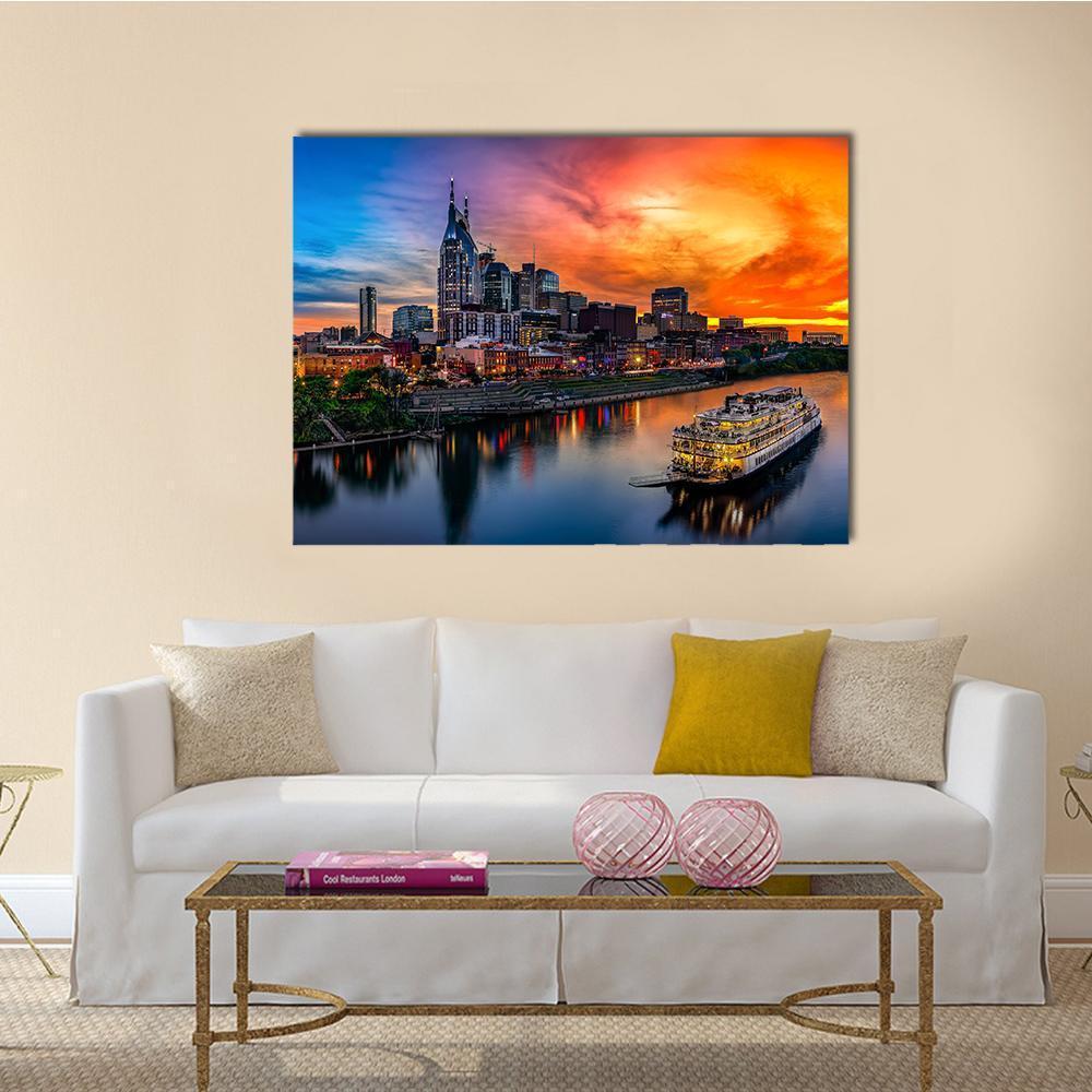 Nashville Skyline & Sunset Canvas Wall Art-1 Piece-Gallery Wrap-36" x 24"-Tiaracle
