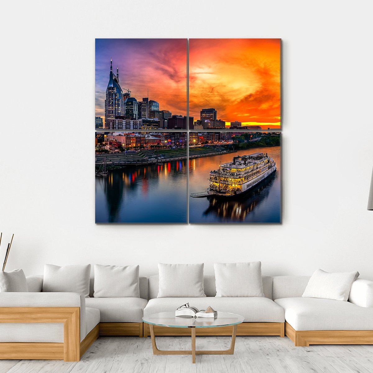 Nashville Skyline & Sunset Canvas Wall Art-4 Square-Gallery Wrap-17" x 17"-Tiaracle
