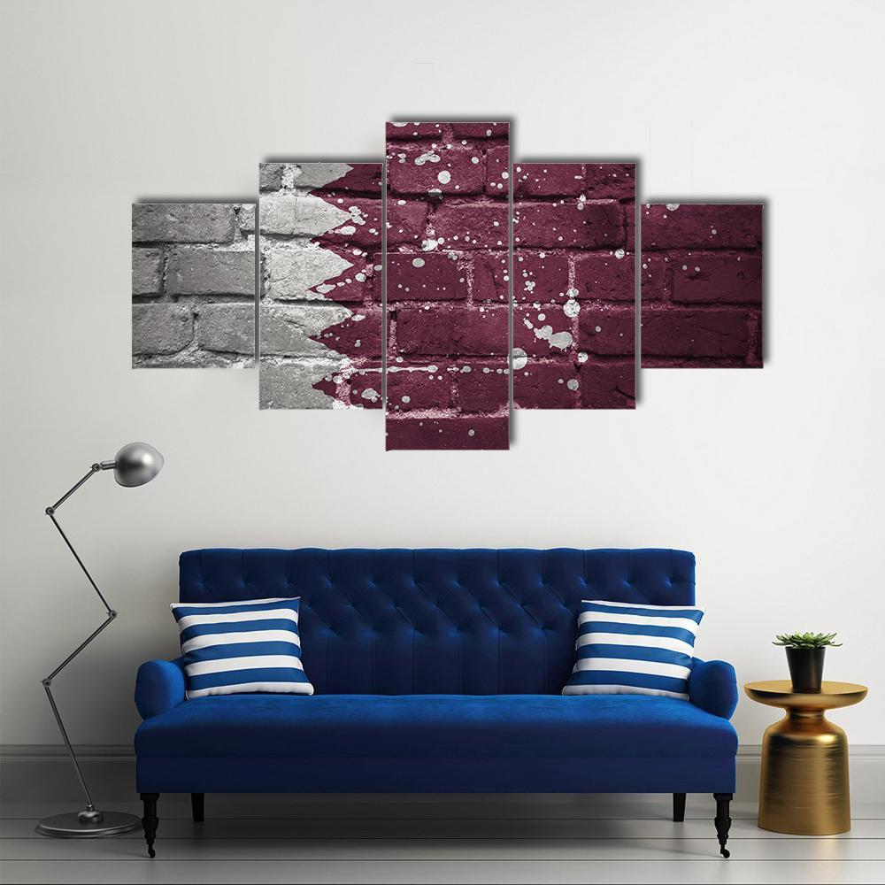 Qatar Flag On Brick Wall Canvas Wall Art-5 Star-Gallery Wrap-62" x 32"-Tiaracle
