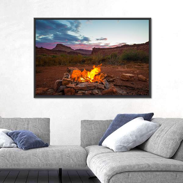 Natural Bonfire After Sunset Canvas Wall Art-3 Horizontal-Gallery Wrap-25" x 16"-Tiaracle
