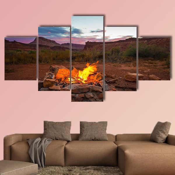 Natural Bonfire After Sunset Canvas Wall Art-5 Star-Gallery Wrap-62" x 32"-Tiaracle