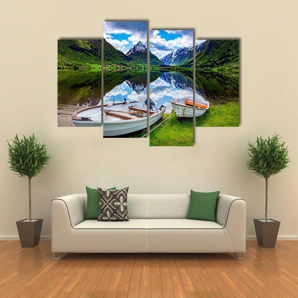 Natural Landscape Of Norway Canvas Wall Art-4 Pop-Gallery Wrap-50" x 32"-Tiaracle