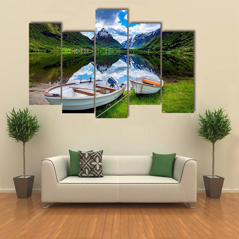 Natural Landscape Of Norway Canvas Wall Art-5 Pop-Gallery Wrap-47" x 32"-Tiaracle