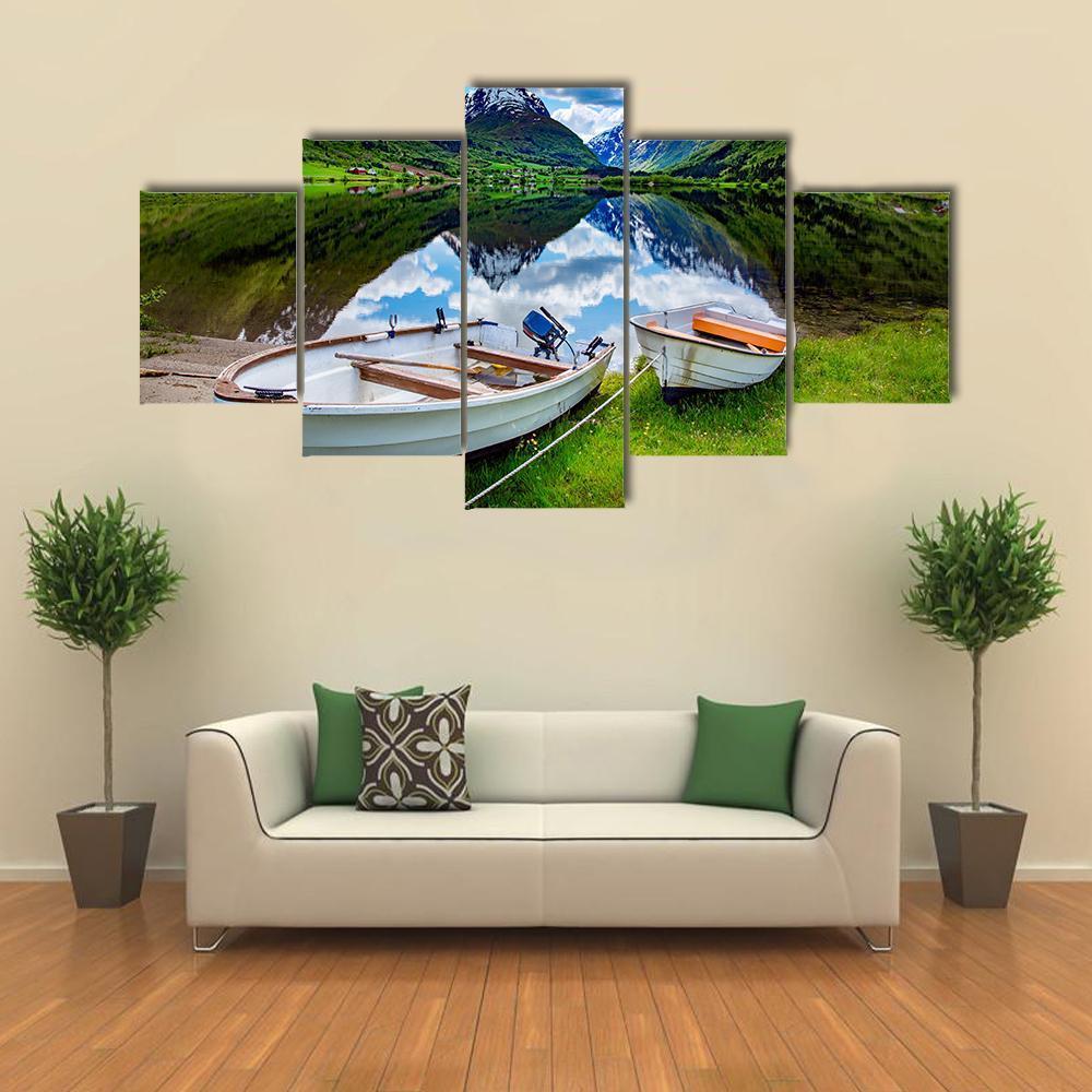 Natural Landscape Of Norway Canvas Wall Art-5 Star-Gallery Wrap-62" x 32"-Tiaracle