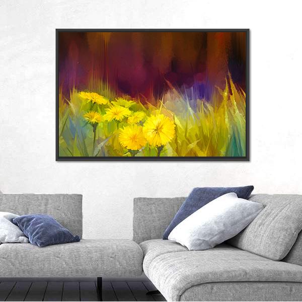 Nature Grass Flowers Abstract Canvas Wall Art-3 Horizontal-Gallery Wrap-25" x 16"-Tiaracle
