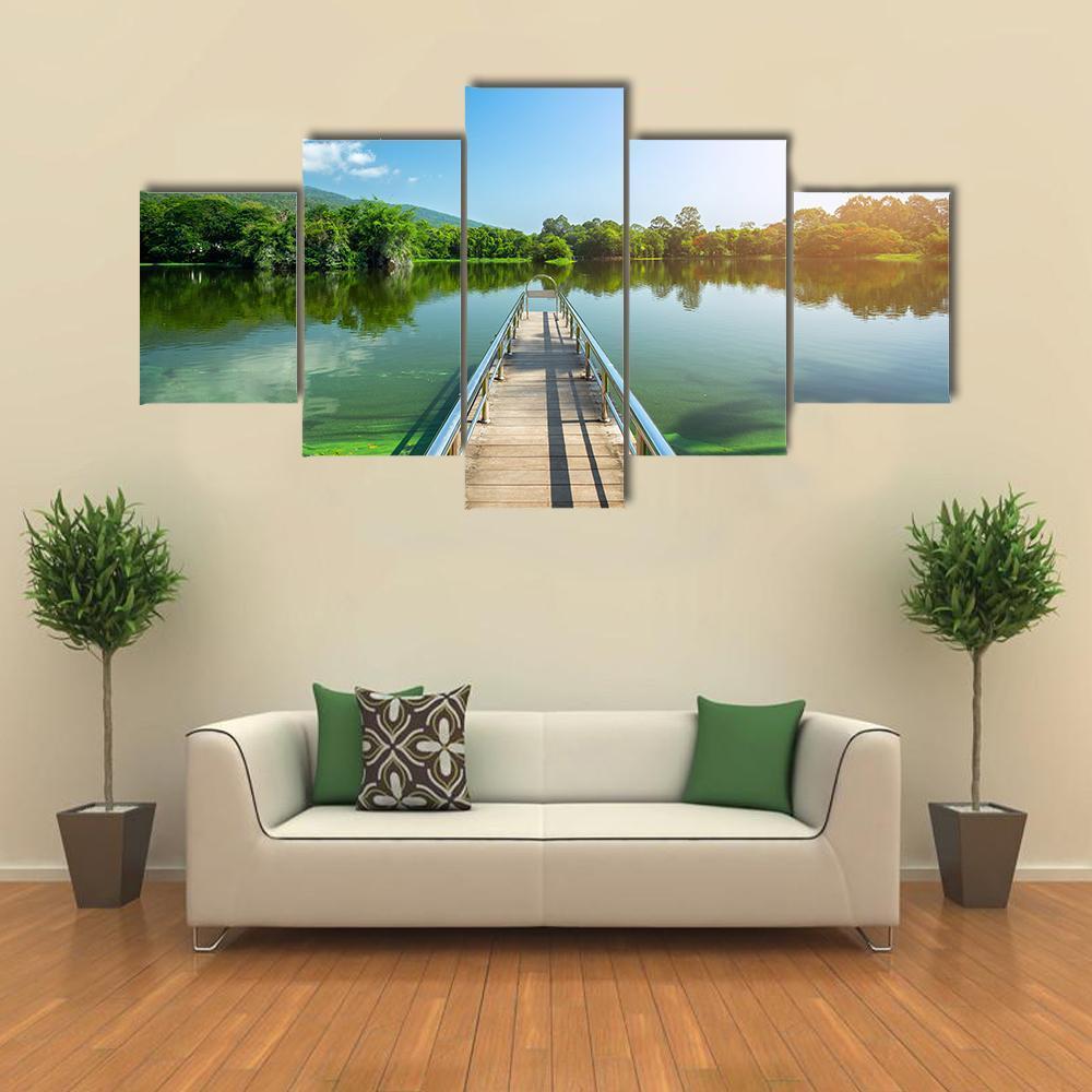 Jetty On Green Lake Canvas Wall Art-5 Star-Gallery Wrap-62" x 32"-Tiaracle