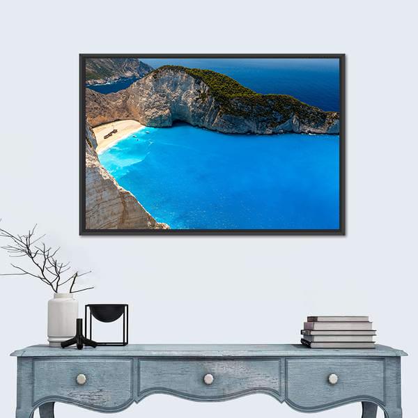 Navagio Beach Canvas Wall Art-1 Piece-Floating Frame-24" x 16"-Tiaracle