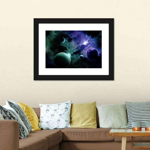 Nebula & Fictional Planets Canvas Wall Art-3 Horizontal-Gallery Wrap-25" x 16"-Tiaracle