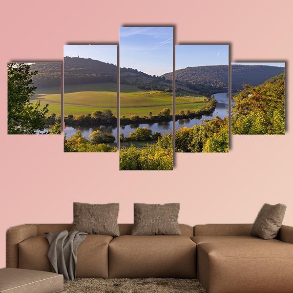 Neckarsteinach Town Germany At Sunrise Canvas Wall Art-5 Star-Gallery Wrap-62" x 32"-Tiaracle