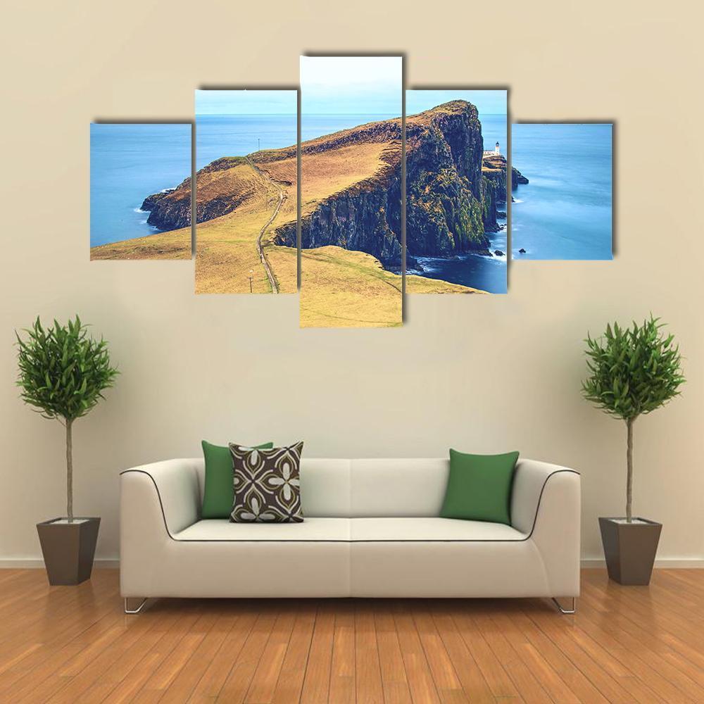 Neist Point With Lighthouse Canvas Wall Art-5 Star-Gallery Wrap-62" x 32"-Tiaracle