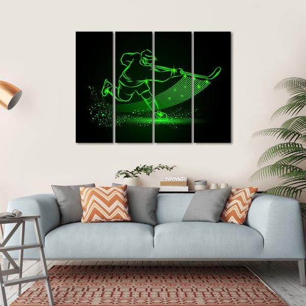 Neon Hockey Player Canvas Wall Art-4 Horizontal-Gallery Wrap-34" x 24"-Tiaracle