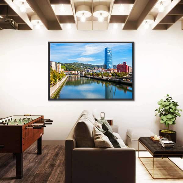 Nervion River Embankment Canvas Wall Art-3 Horizontal-Gallery Wrap-25" x 16"-Tiaracle