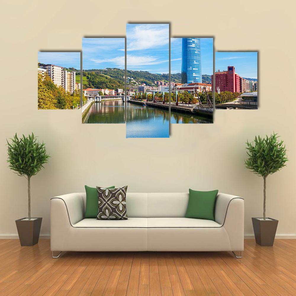 Nervion River Embankment Canvas Wall Art-5 Star-Gallery Wrap-62" x 32"-Tiaracle