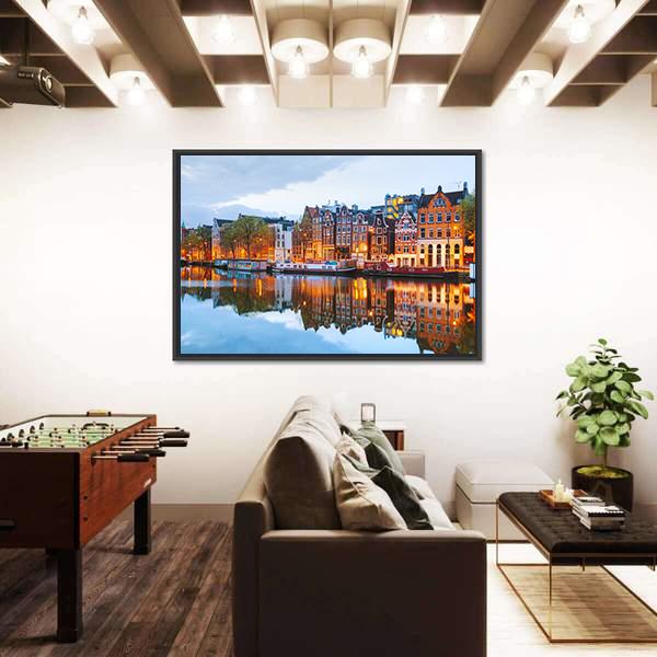 Netherlands With Amstel River Canvas Wall Art-3 Horizontal-Gallery Wrap-25" x 16"-Tiaracle