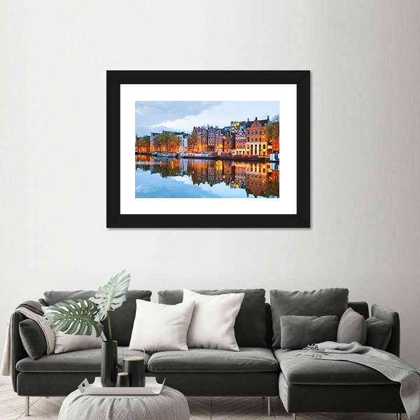 Netherlands With Amstel River Canvas Wall Art-3 Horizontal-Gallery Wrap-25" x 16"-Tiaracle