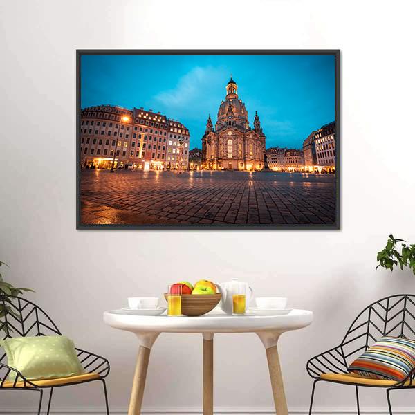 Neumarkt & Frauenkirche Canvas Wall Art-1 Piece-Floating Frame-24" x 16"-Tiaracle