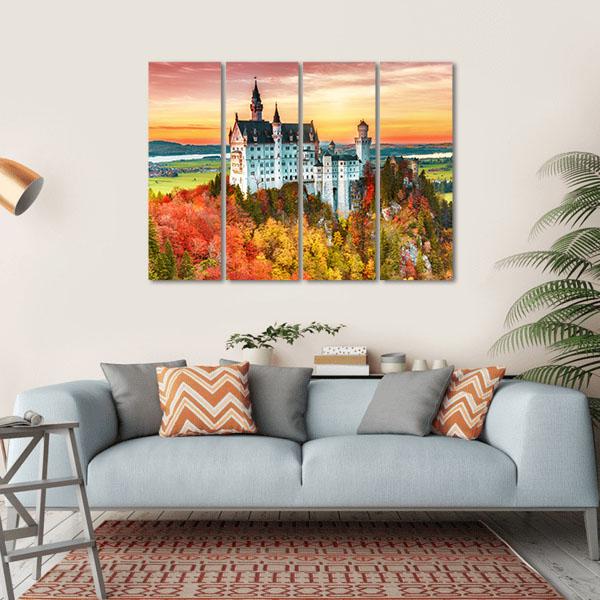 Neuschwanstein Castle In Autumn Canvas Wall Art-4 Horizontal-Gallery Wrap-34" x 24"-Tiaracle