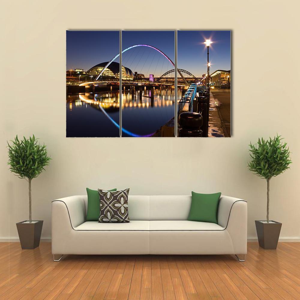 Newcastle Quayside At Night Canvas Wall Art-3 Horizontal-Gallery Wrap-37" x 24"-Tiaracle