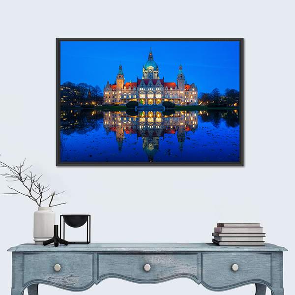 New City Hall In Hanover Canvas Wall Art-1 Piece-Floating Frame-24" x 16"-Tiaracle