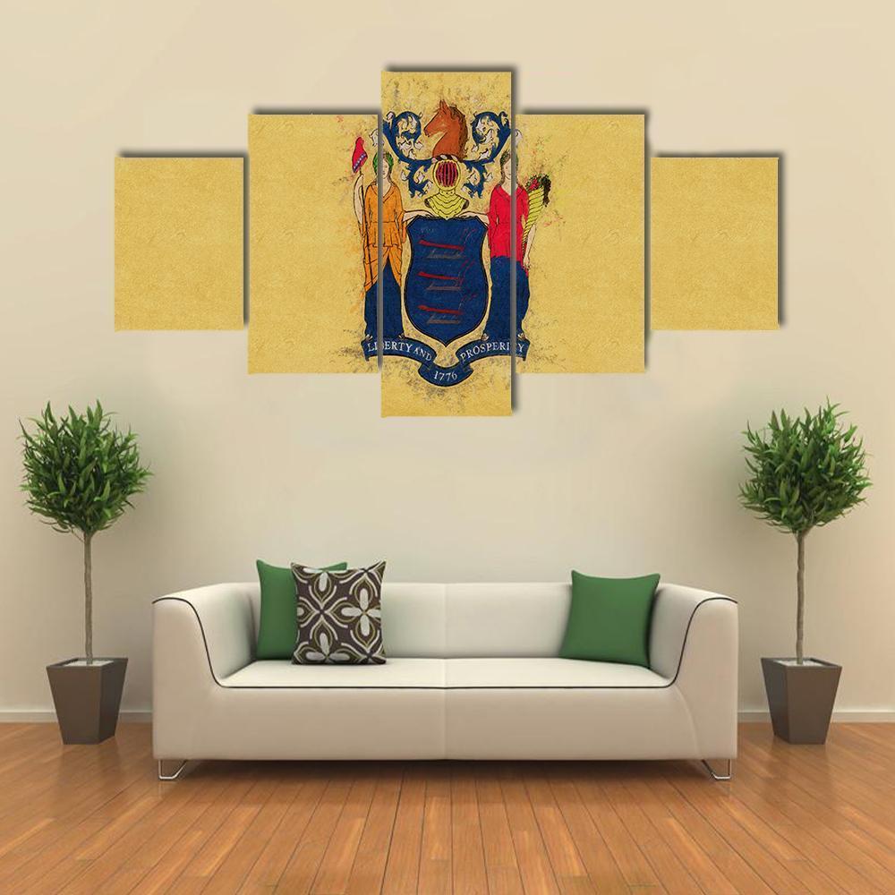 New Jersey Flag Canvas Wall Art-5 Star-Gallery Wrap-62" x 32"-Tiaracle