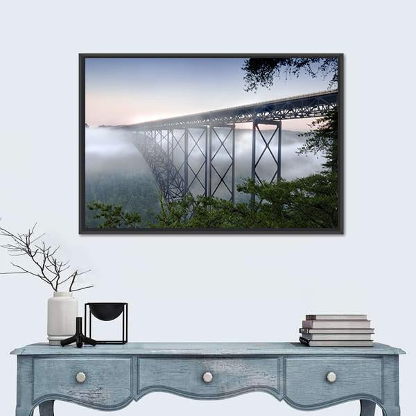 New River Gorge Bridge Canvas Wall Art-1 Piece-Floating Frame-24" x 16"-Tiaracle