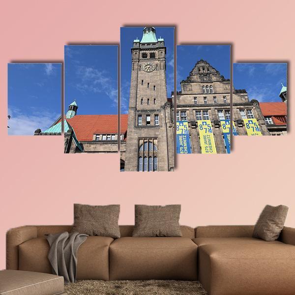 New Town Hall In Germany Canvas Wall Art-5 Star-Gallery Wrap-62" x 32"-Tiaracle