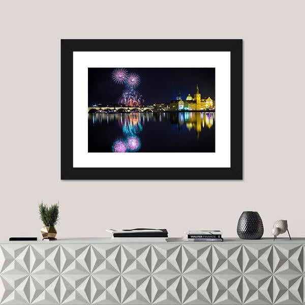 New Year Atmosphere In Prague Canvas Wall Art-1 Piece-Framed Print-20" x 16"-Tiaracle