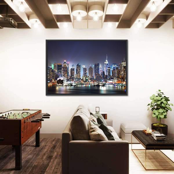 New York At Night Canvas Wall Art-3 Horizontal-Gallery Wrap-25" x 16"-Tiaracle