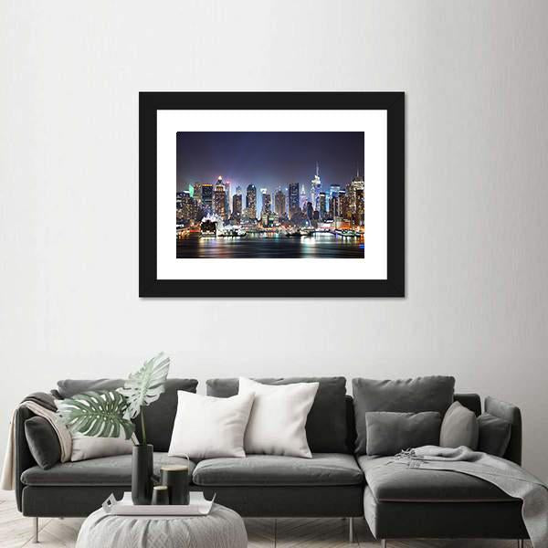 New York At Night Canvas Wall Art-3 Horizontal-Gallery Wrap-25" x 16"-Tiaracle