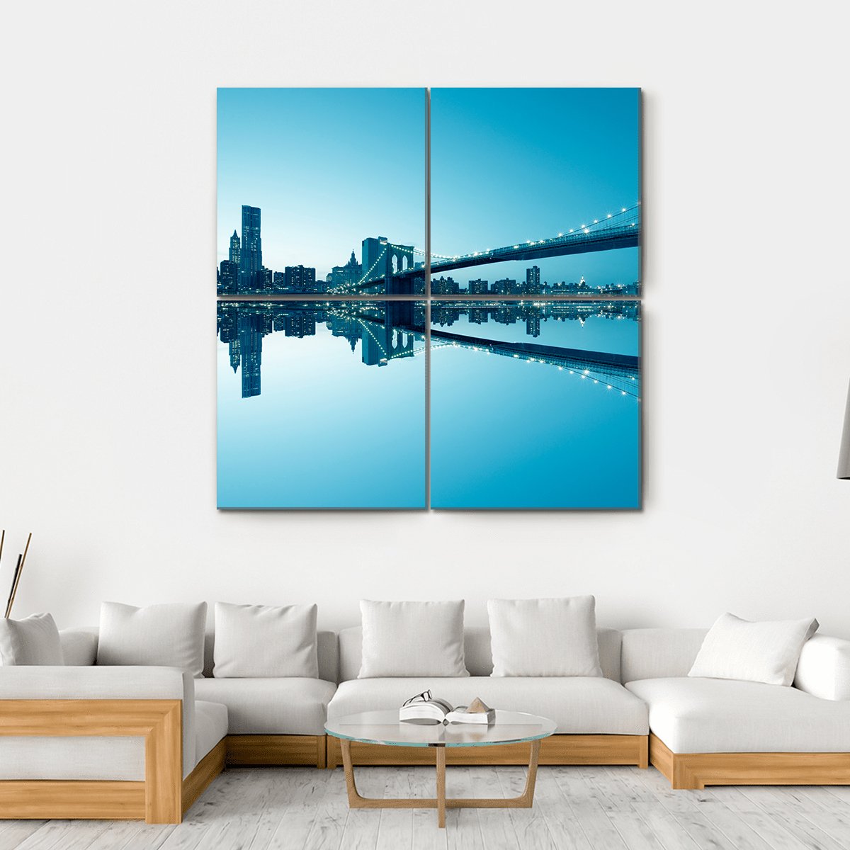Manhattan Skyline & Bridge Canvas Wall Art-4 Square-Gallery Wrap-17" x 17"-Tiaracle