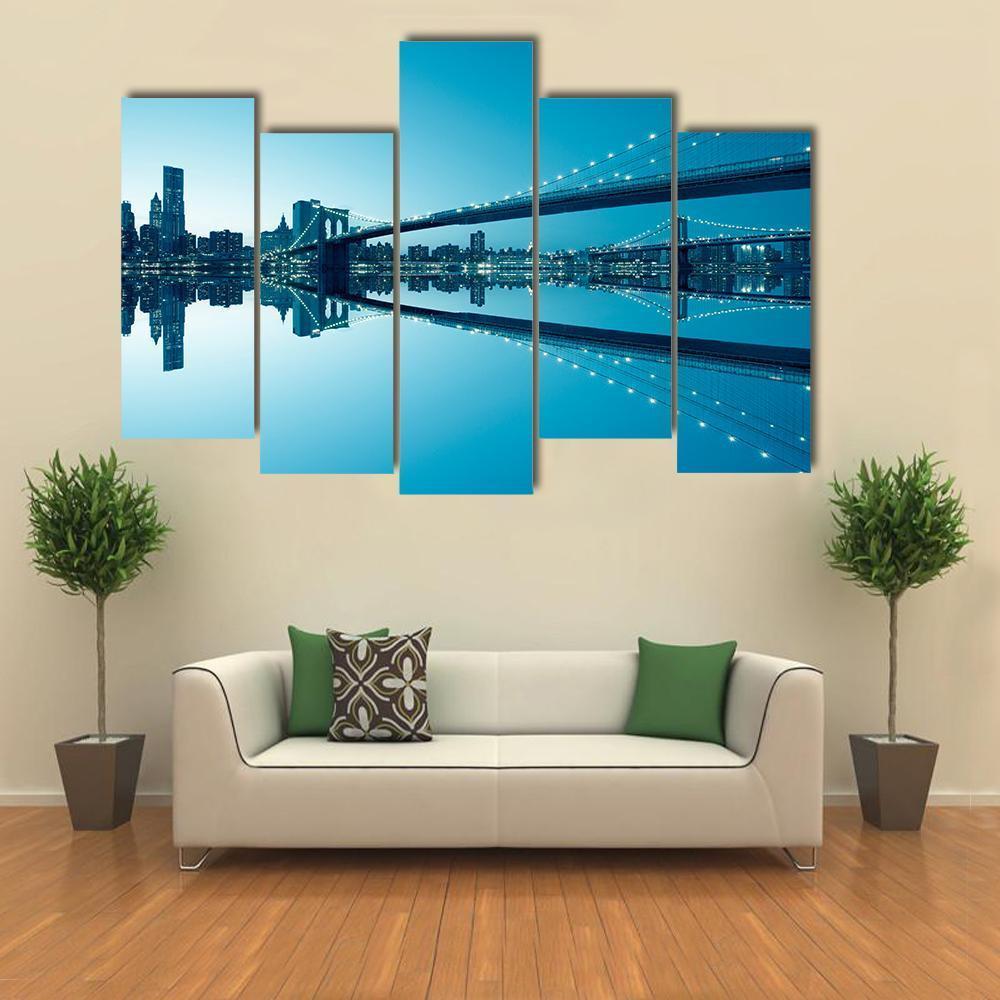 Manhattan Skyline & Bridge Canvas Wall Art-5 Pop-Gallery Wrap-47" x 32"-Tiaracle