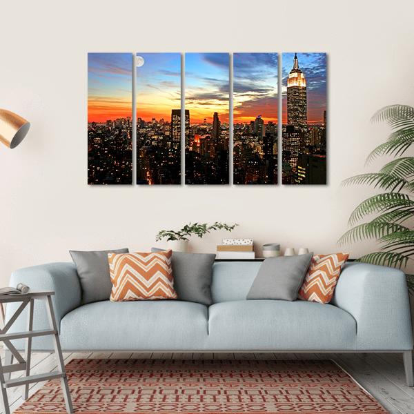 NY Midtown Skyline At Dark Canvas Wall Art-5 Horizontal-Gallery Wrap-22" x 12"-Tiaracle