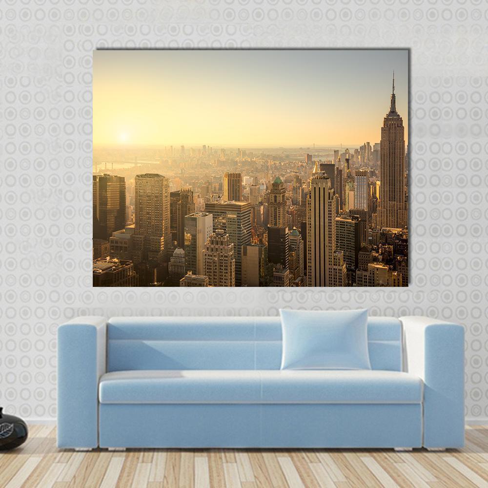 NY Skyline With Urban Skyscrapers Canvas Wall Art-1 Piece-Gallery Wrap-48" x 32"-Tiaracle