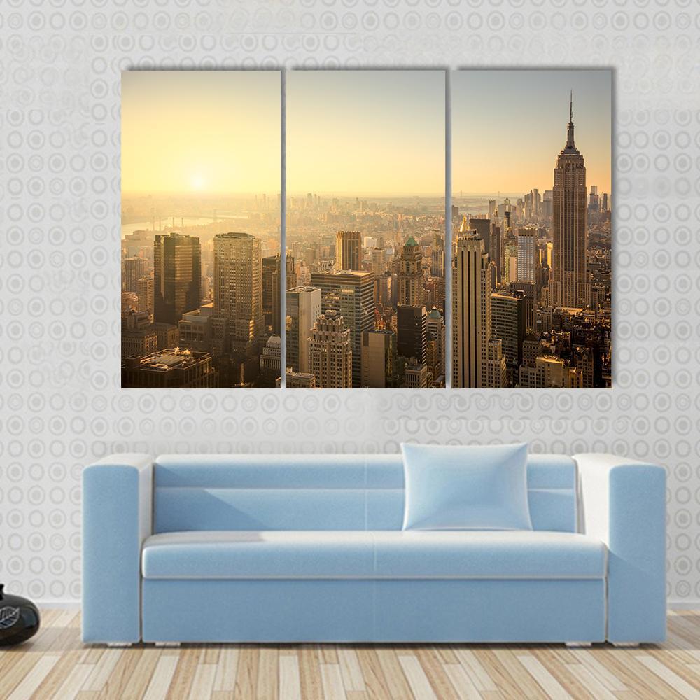NY Skyline With Urban Skyscrapers Canvas Wall Art-3 Horizontal-Gallery Wrap-37" x 24"-Tiaracle