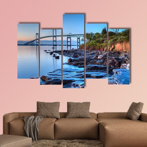 Newport Bridge From Taylor Canvas Wall Art-5 Pop-Gallery Wrap-47" x 32"-Tiaracle