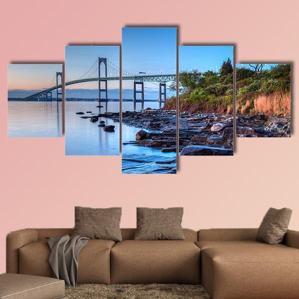 Newport Bridge From Taylor Canvas Wall Art-5 Star-Gallery Wrap-62" x 32"-Tiaracle