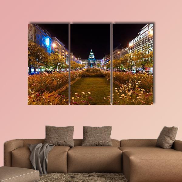 Prague City At Night Canvas Wall Art-3 Horizontal-Gallery Wrap-25" x 16"-Tiaracle