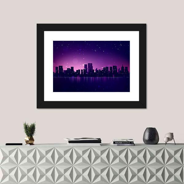 Night City Skyline Canvas Wall Art-1 Piece-Framed Print-20" x 16"-Tiaracle
