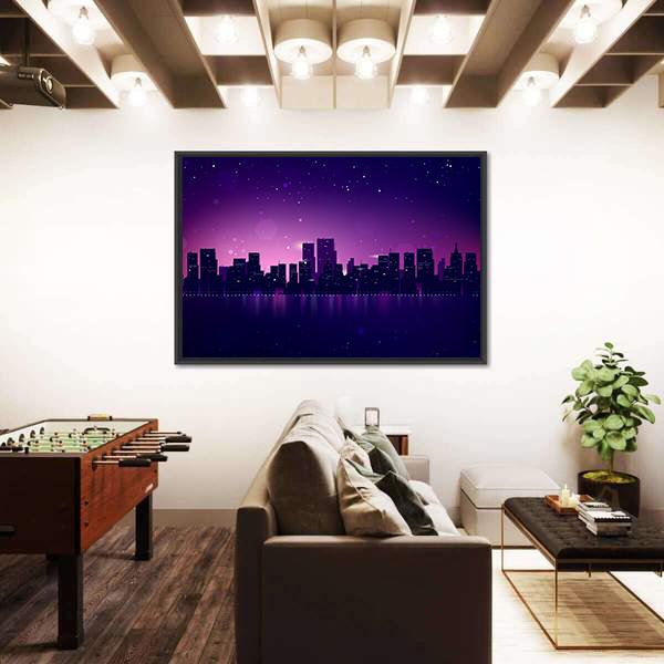 Night City Skyline Canvas Wall Art-3 Horizontal-Gallery Wrap-25" x 16"-Tiaracle