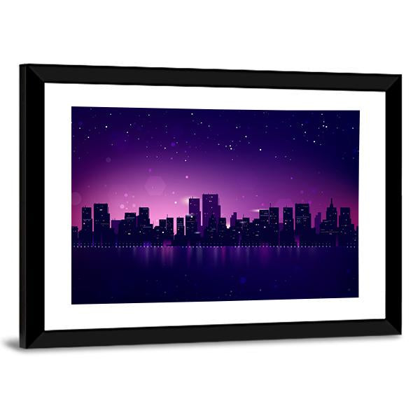 Night City Skyline Canvas Wall Art-3 Horizontal-Gallery Wrap-25" x 16"-Tiaracle