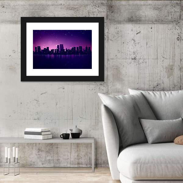 Night City Skyline Canvas Wall Art-3 Horizontal-Gallery Wrap-25" x 16"-Tiaracle