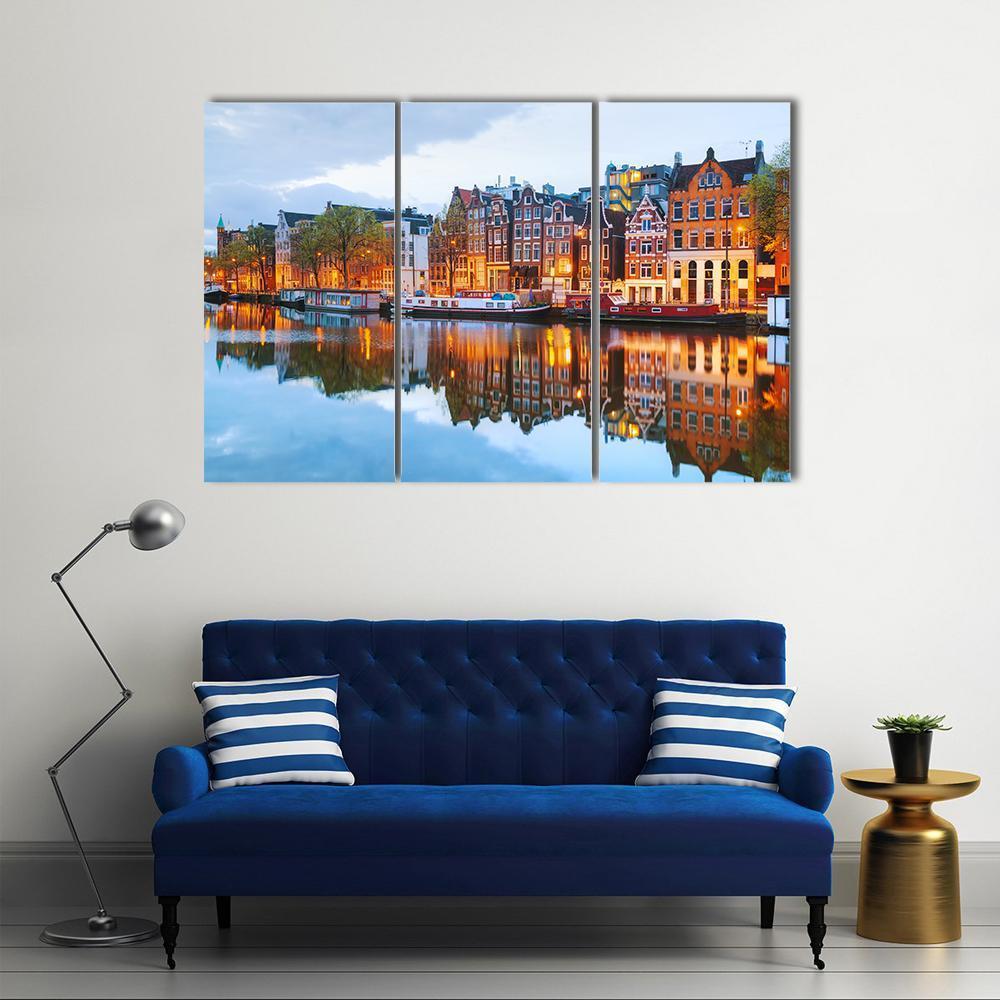 Netherlands With Amstel River Canvas Wall Art-3 Horizontal-Gallery Wrap-37" x 24"-Tiaracle