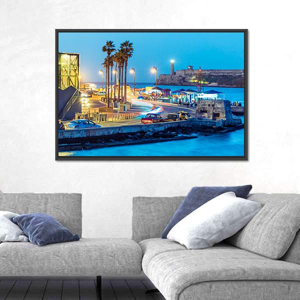 Night Falling In Old Havana Canvas Wall Art-3 Horizontal-Gallery Wrap-25" x 16"-Tiaracle