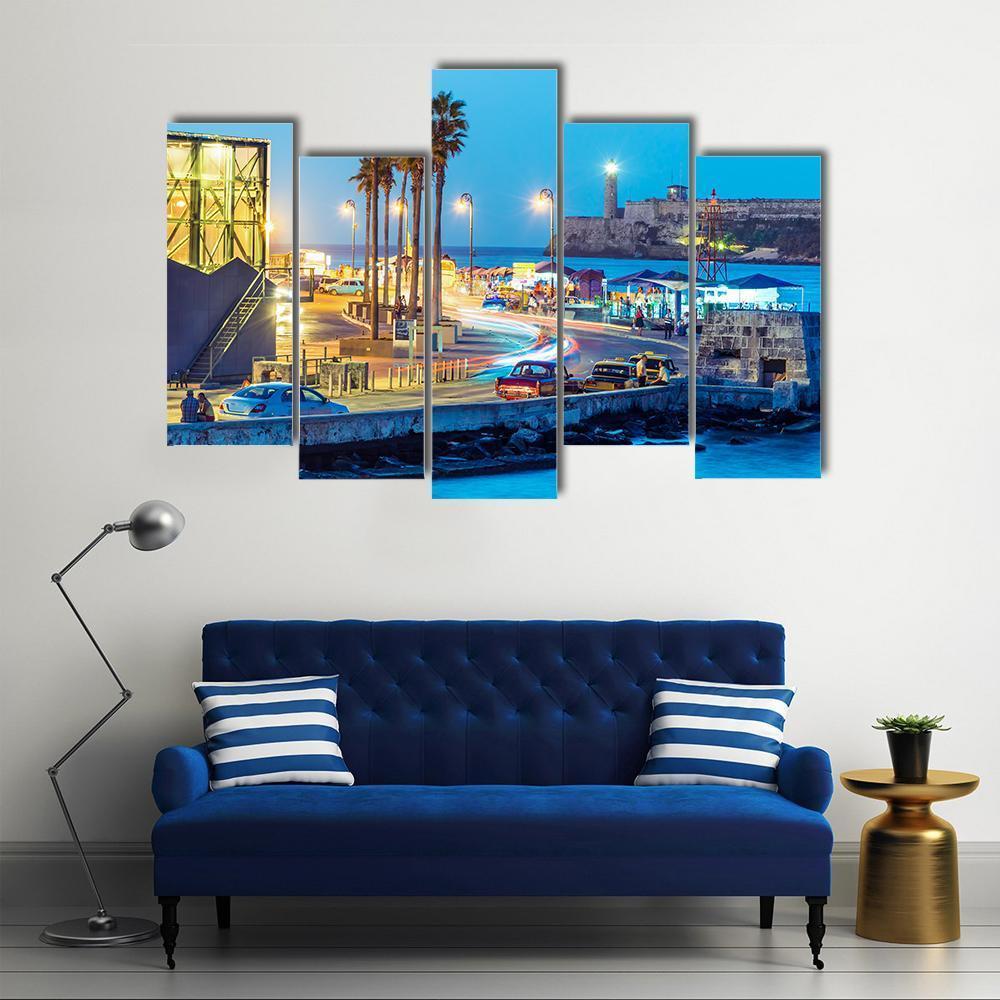 Night Falling In Old Havana Canvas Wall Art-5 Pop-Gallery Wrap-47" x 32"-Tiaracle