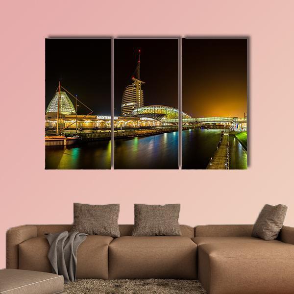 Night In Bremerhaven Canvas Wall Art-3 Horizontal-Gallery Wrap-25" x 16"-Tiaracle