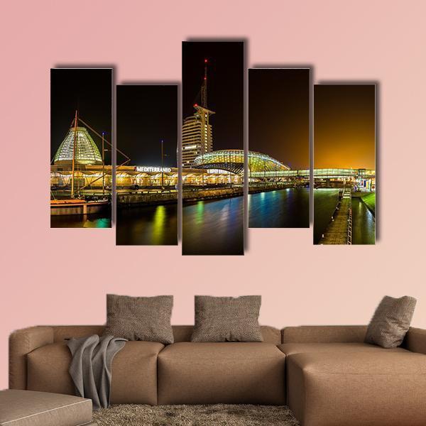 Night In Bremerhaven Canvas Wall Art-5 Pop-Gallery Wrap-47" x 32"-Tiaracle