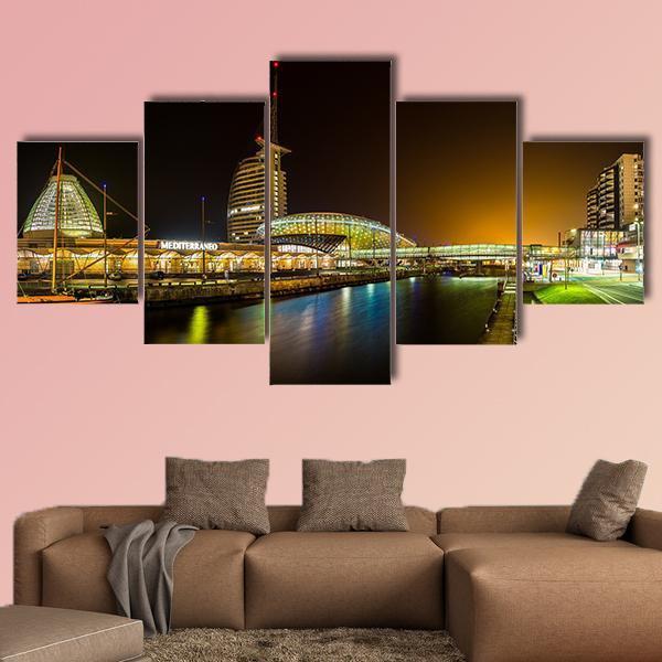 Night In Bremerhaven Canvas Wall Art-5 Star-Gallery Wrap-62" x 32"-Tiaracle