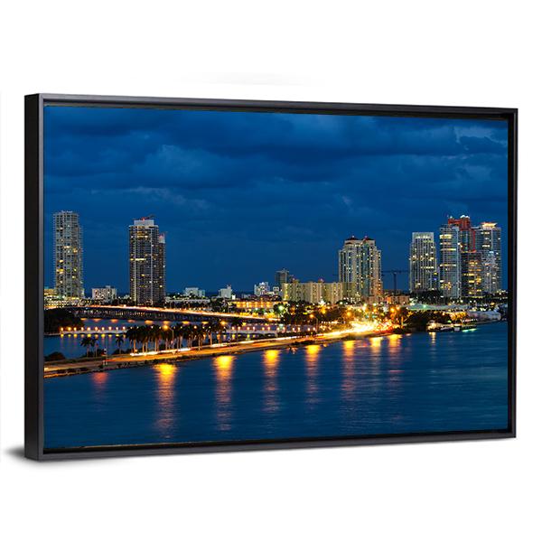 Night In Miami Florida Canvas Wall Art-3 Horizontal-Gallery Wrap-25" x 16"-Tiaracle
